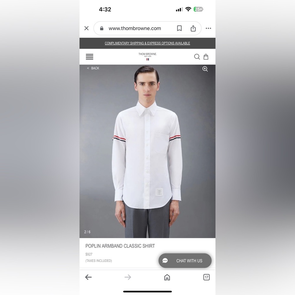Thom Browne White and Red Dress Shirt with Sporty Stripes